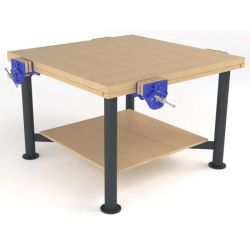 Craftwork Bench (1200x1200mm) - Beech Top - 4 x 7inch Woodwork Vices - Undershelf