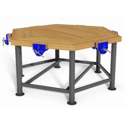 Craftwork Bench - Hexagonal (1600mm) - Beech Top - 6 x 7inch Woodwork Vices