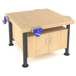 Craftwork Bench (1200x1200mm) - Beech Top - 4 x 7inch Woodwork Vices - Full Size Cupboard