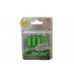 Rechargeable Batteries, GP ReCyko, AAA, Pack 4