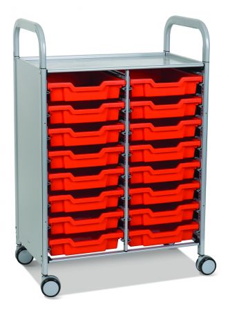 Callero Plus Trolley, 16 Shallow Flame Red Trays