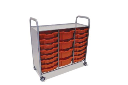 Callero Plus Trolley, 16 Shallow, 4 Deep Flame Red Trays