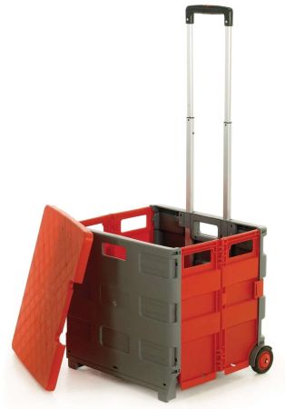 Foldable Box Trolley with Lid - Red and Grey